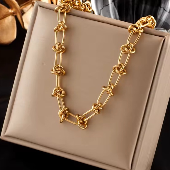 Gold Stainless Steel Waterproof Gold Knot Jewelry Set - Picture 2 of 7